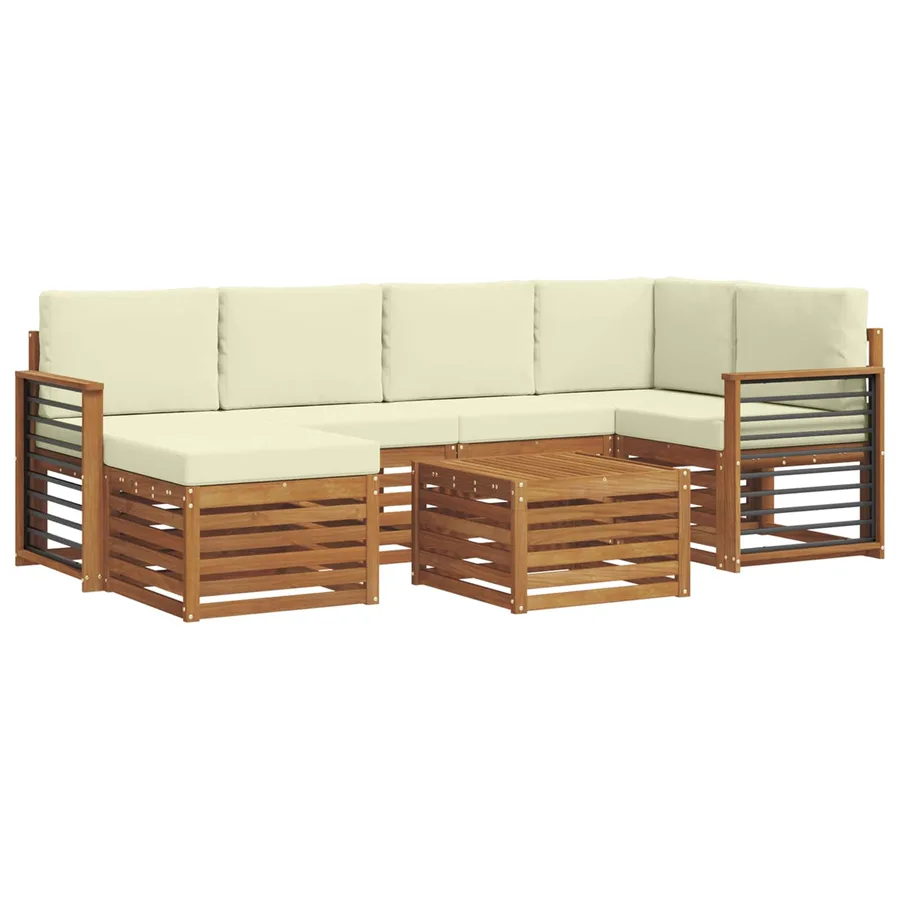Ensemble de canapé d'angle avec coussin 7 pcs Naturel et Crème - 2