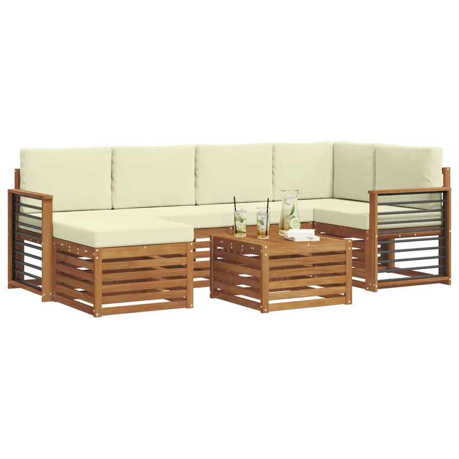 Ensemble de canapé d'angle avec coussin 7 pcs Naturel et Crème - 3