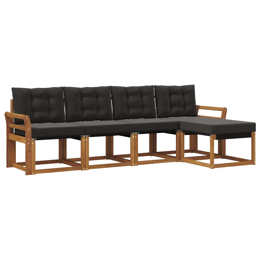 Ensemble de canapés d'extérieur 5 pcs Naturel et Noir - 2