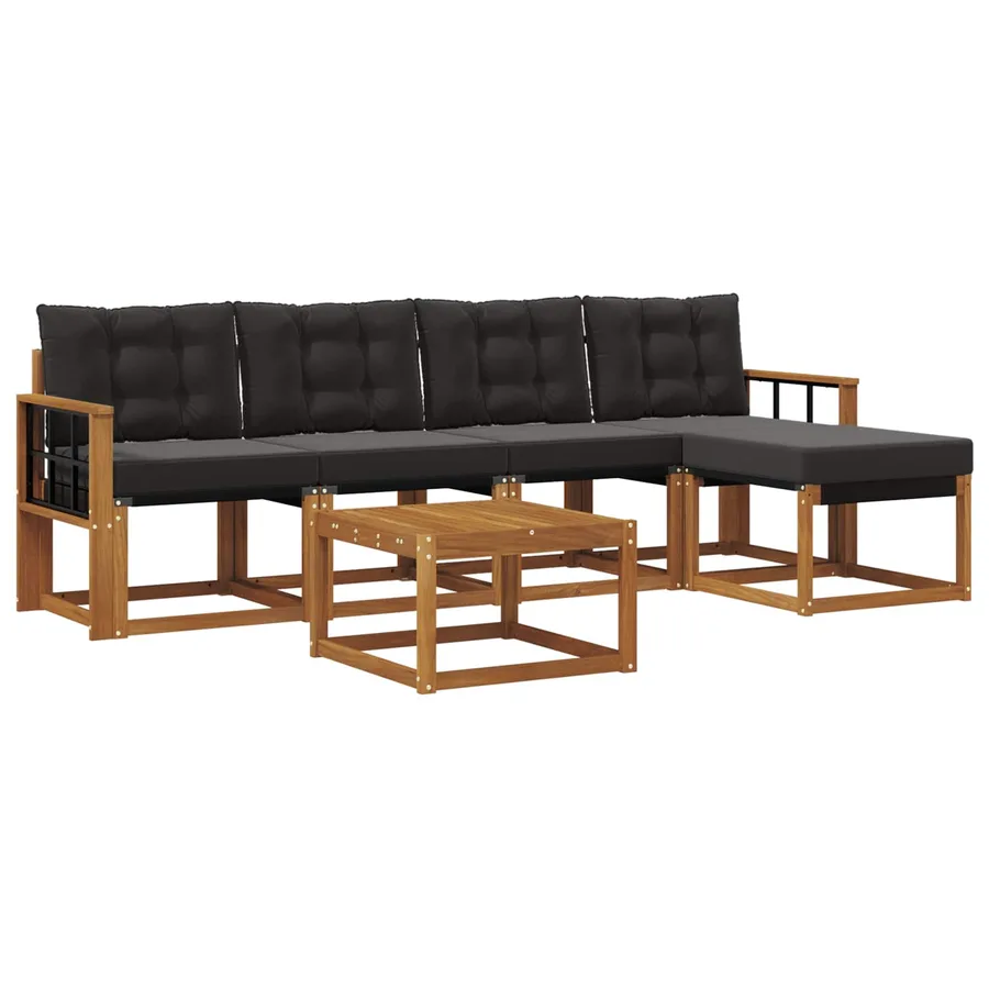 Ensemble de canapés d'extérieur 6 pcs Naturel et Noir - 2