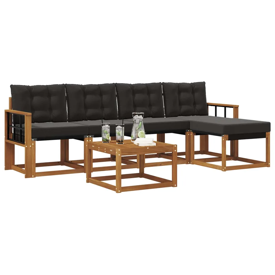Ensemble de canapés d'extérieur 6 pcs Naturel et Noir - 3