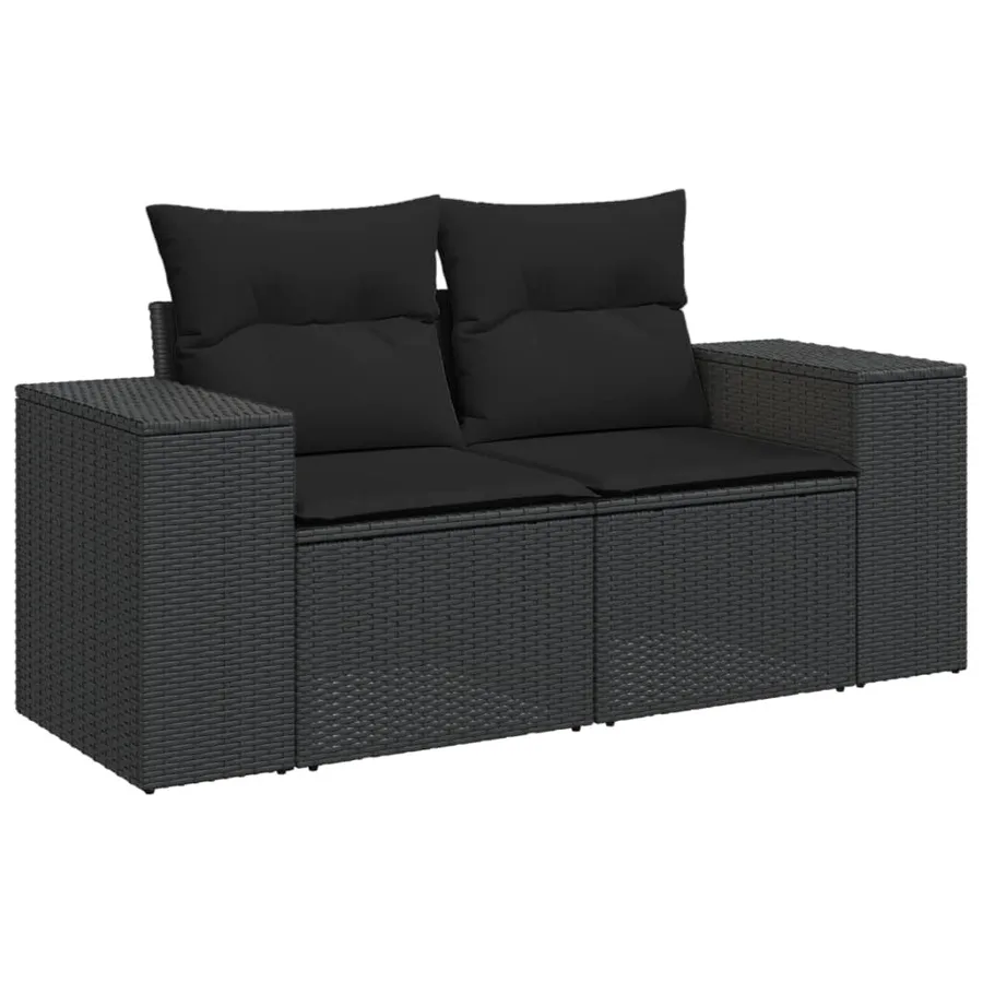 Salon de jardin 10 pcs avec coussins noir résine tressée - 5