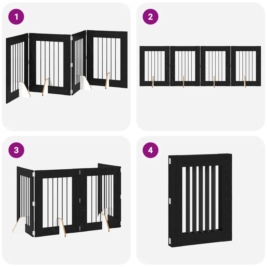 Porte de chien pliable avec supports 4 pcs Chêne noir 241 cm - 7
