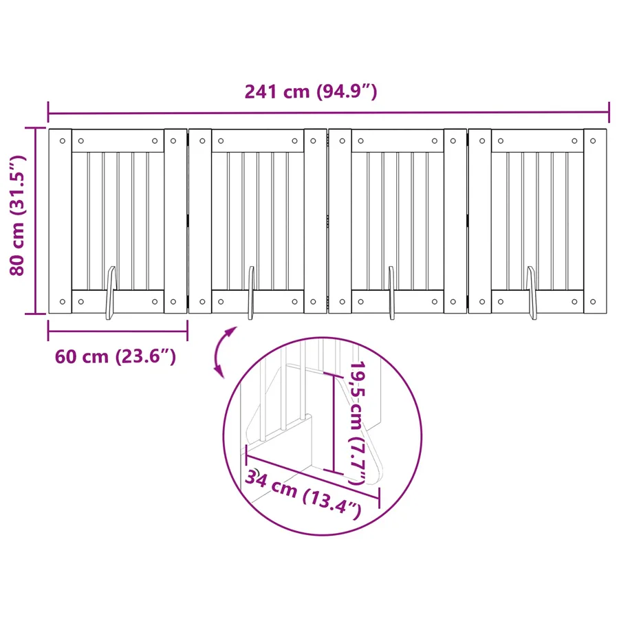Porte de chien pliable avec supports 4 pcs Chêne noir 241 cm - 9
