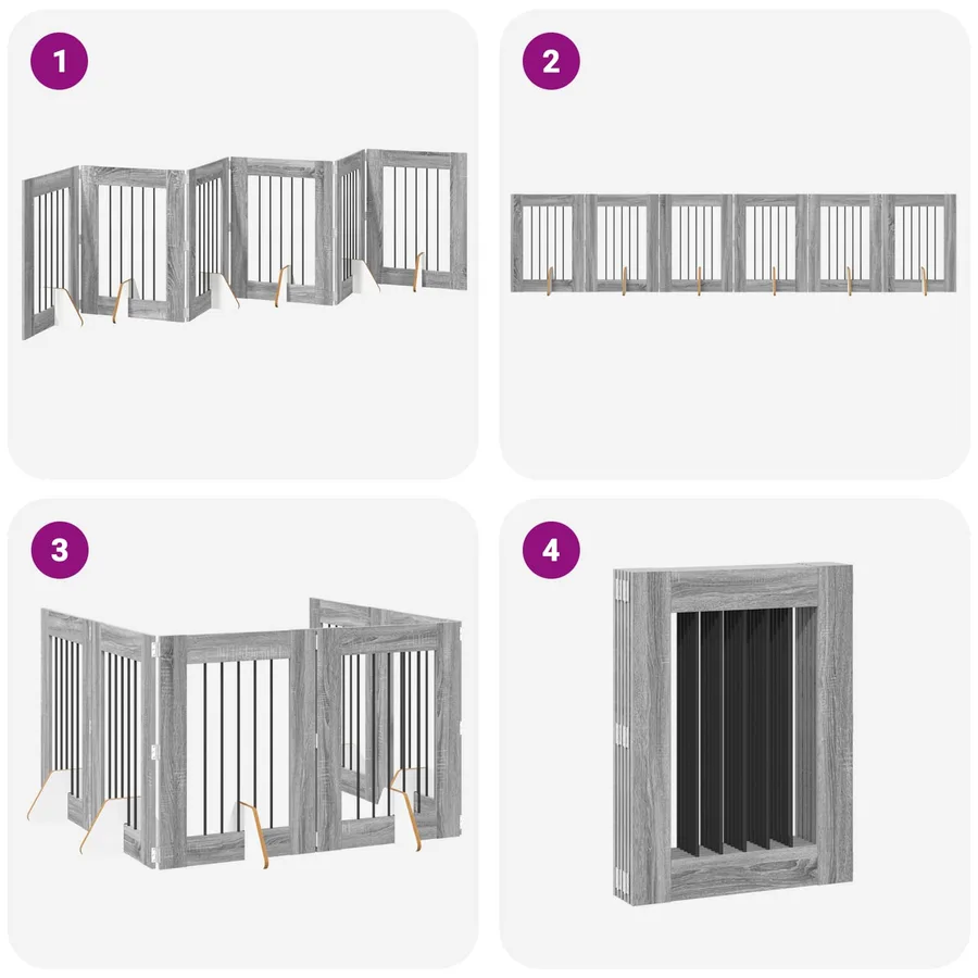 Porte de chien pliable avec supports 6 pcs Sonoma gris 362 cm - 7