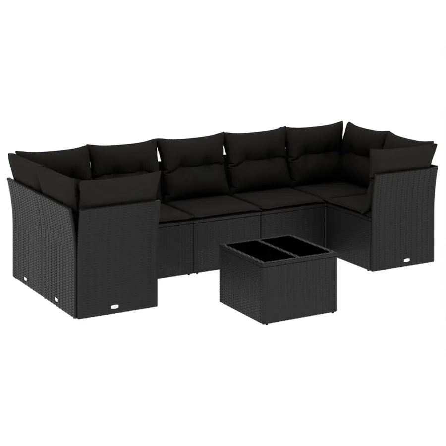 Salon de jardin 8 pcs avec coussins noir résine tressée - 2