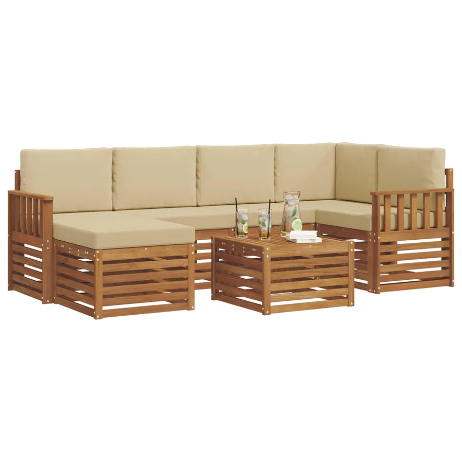 Ensemble de canapé d'angle avec coussin 7 pcs Naturel et Beige - 3