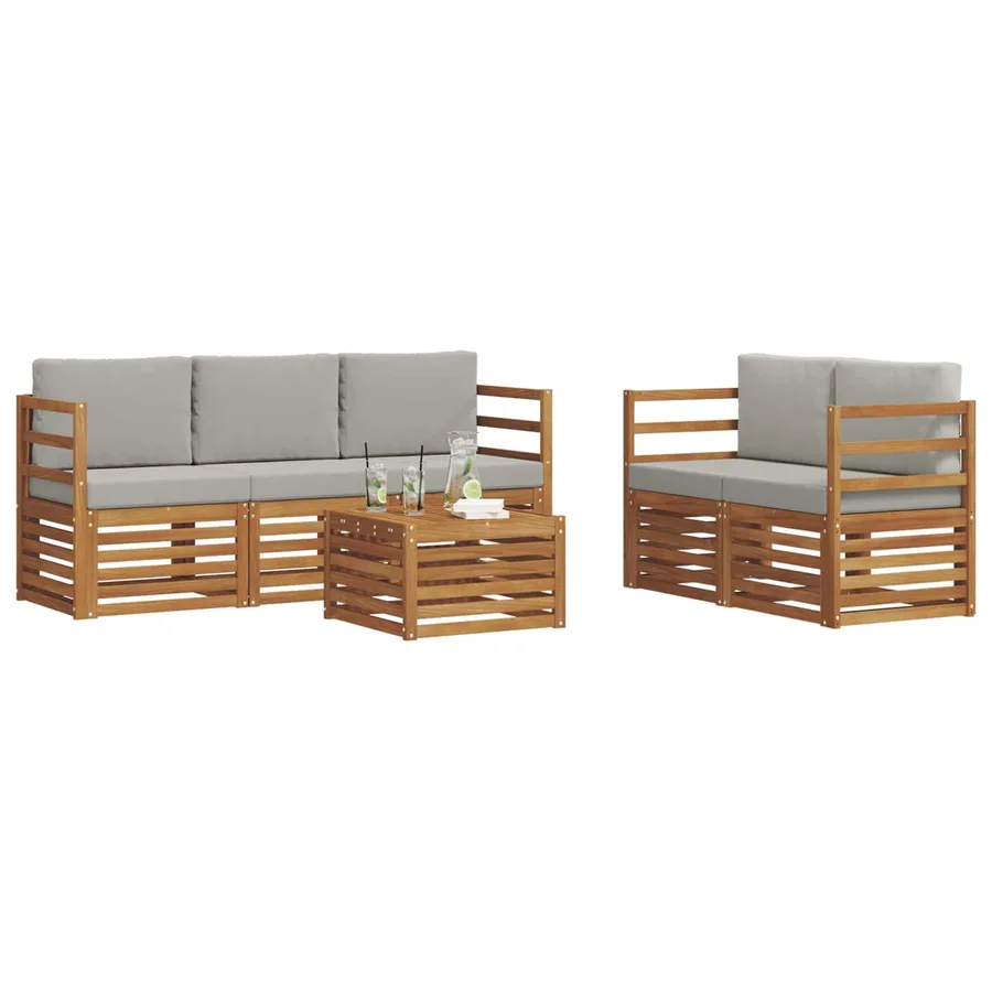 Ensembles de canapés avec coussin 6 pcs Gris Naturel et Clair - 3