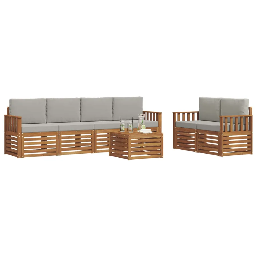 Ensemble de canapés d'extérieur 7 pcs Gris Naturel et Clair - 3