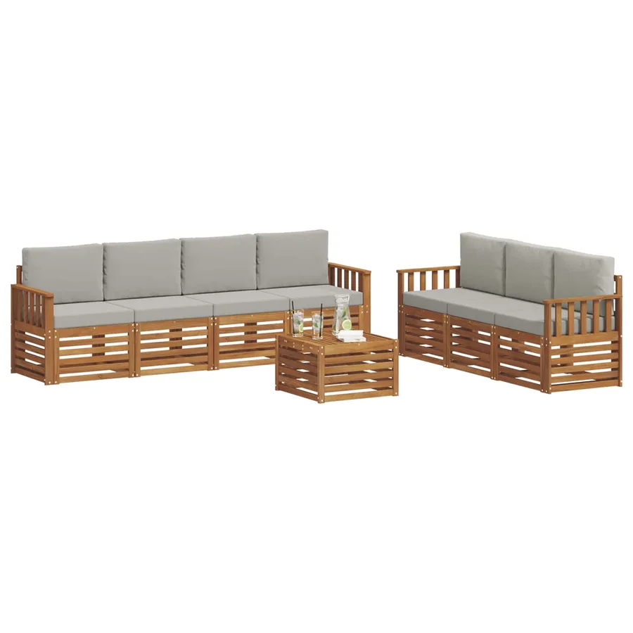 Ensembles de canapés avec coussin 8 pcs Gris Naturel et Clair - 3
