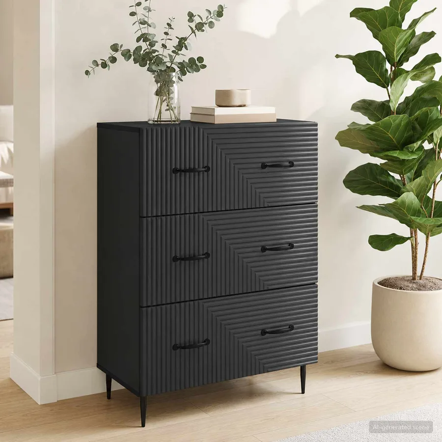 Armoire à tiroirs Noir 66 x 34,5 x 89,5 cm Bois d'ingénierie - 4