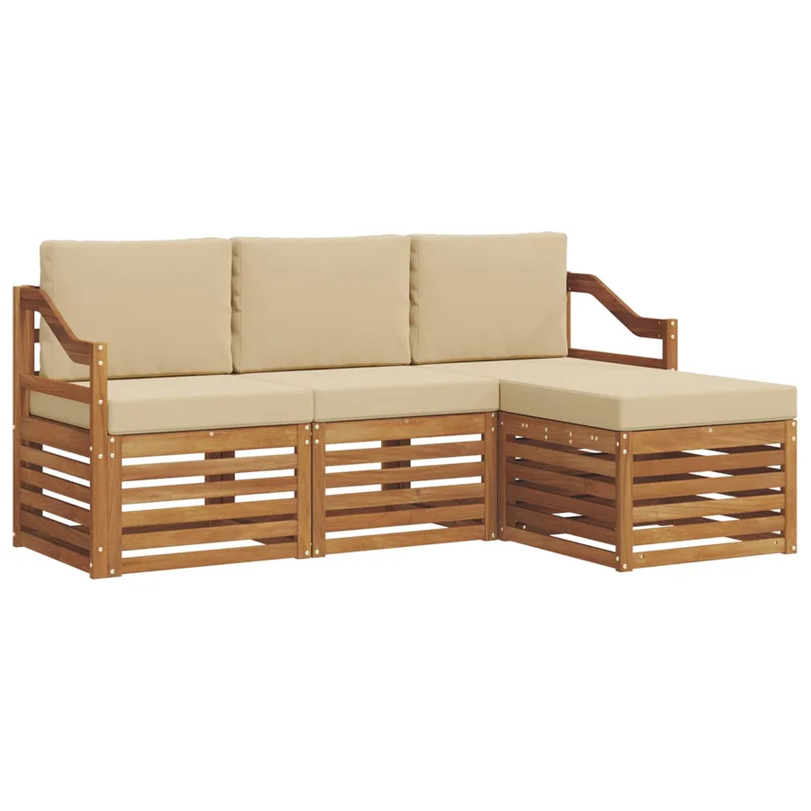 Ensemble de canapés d'extérieur 4 pcs Naturel et Beige - 2