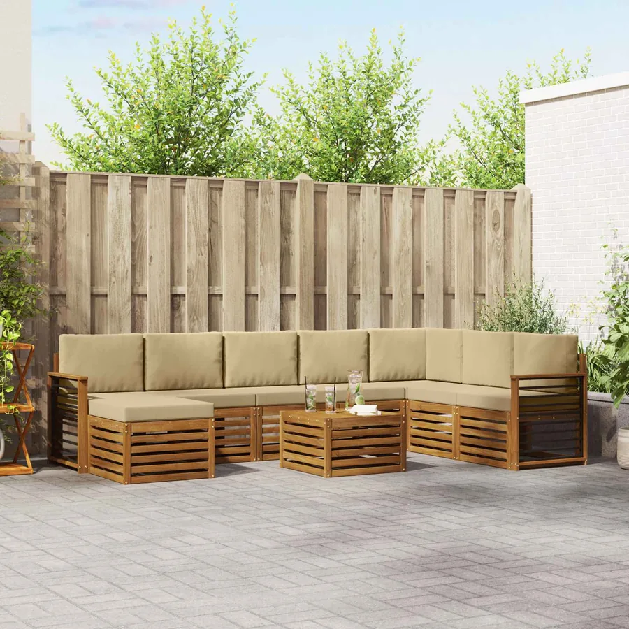 Ensemble de canapés d'extérieur 9 pcs Naturel et Beige