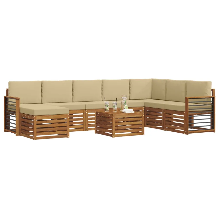 Ensemble de canapés d'extérieur 9 pcs Naturel et Beige - 3