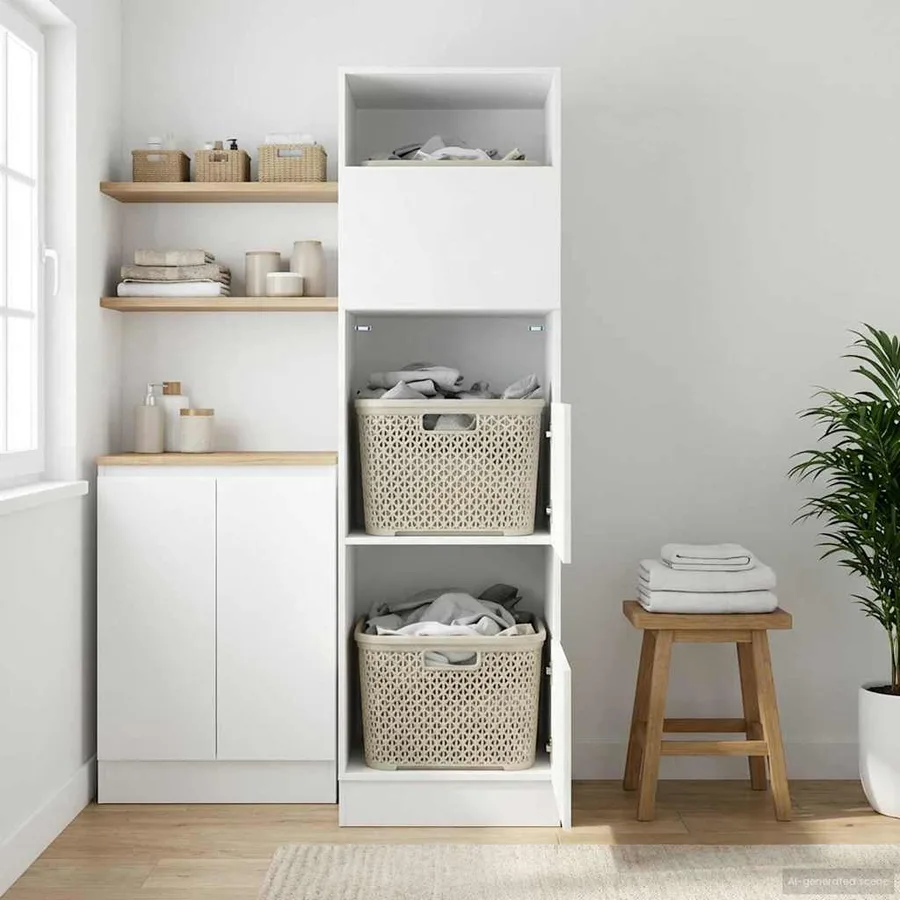Armoire à Laver Chêne noir 50 x 68 x 162 cm Bois d'ingénierie - 5