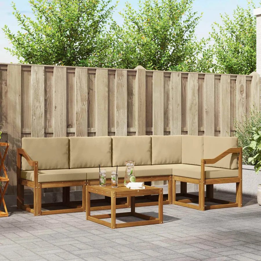 Ensemble de canapés d'extérieur 6 pcs Naturel et Beige