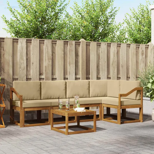 Ensemble de canapés d'extérieur 6 pcs Naturel et Beige