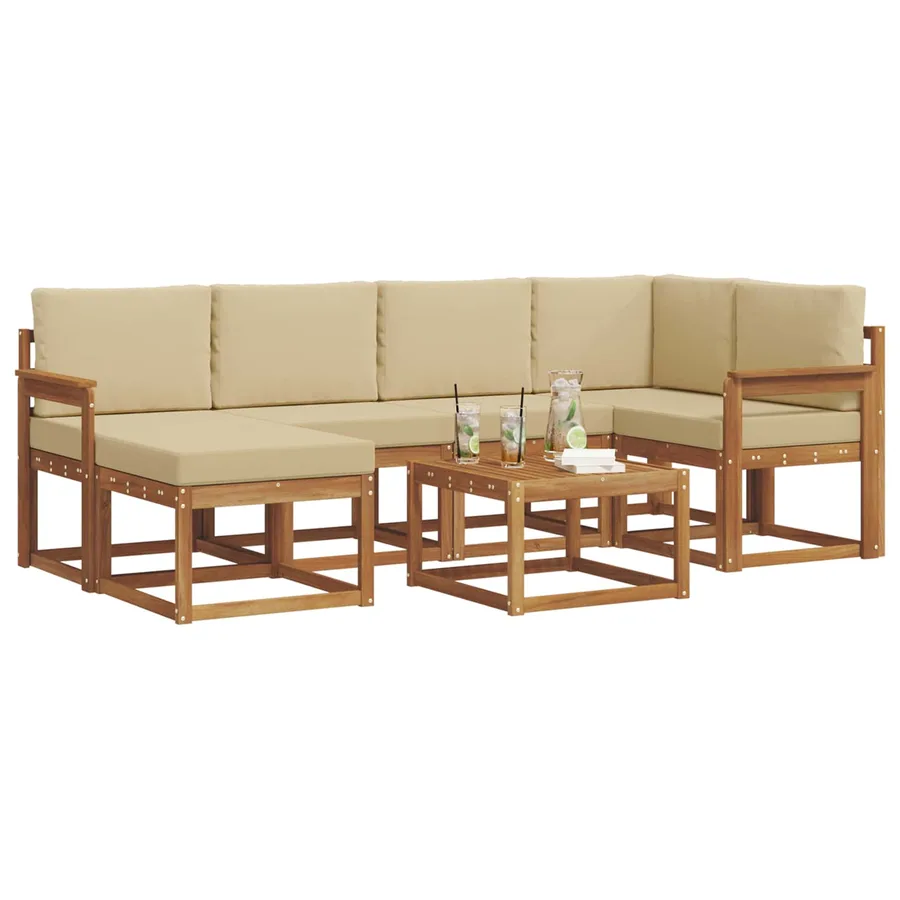 Ensemble de canapés d'extérieur 7 pcs Naturel et Beige - 3