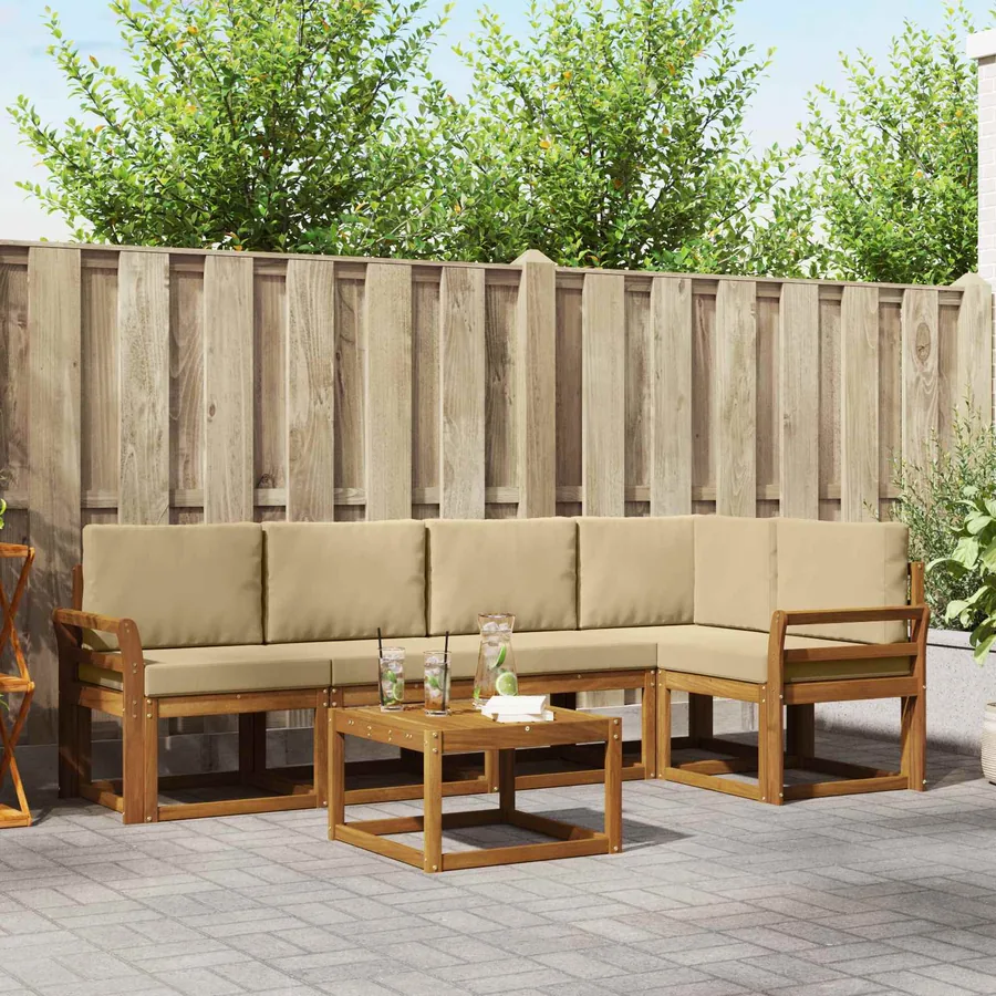 Ensemble de canapés d'extérieur 6 pcs Naturel et Beige