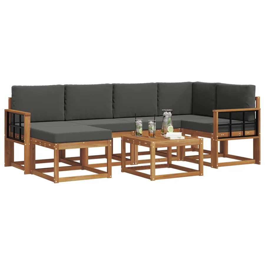 Ensemble de canapés d'extérieur 7 pcs Naturel et Anthracite - 3