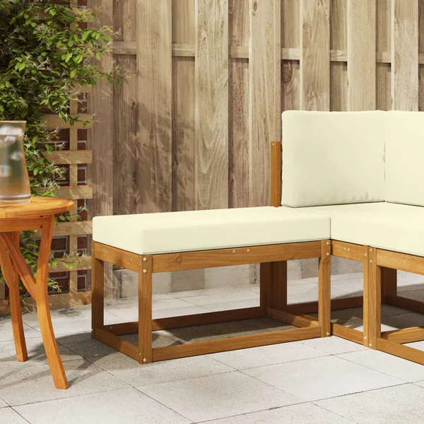 Banc de jardin avec coussin Naturel et Crème 79 x 43 x 37 cm