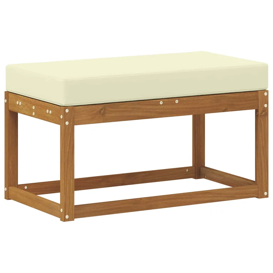 Banc de jardin avec coussin Naturel et Crème 79 x 43 x 37 cm - 2