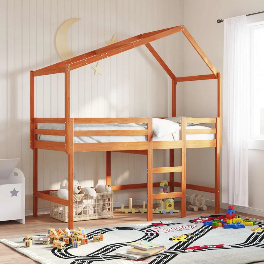 Cadre de lit mezzanine Brun Ciré 90 x 190 cm Pin massif