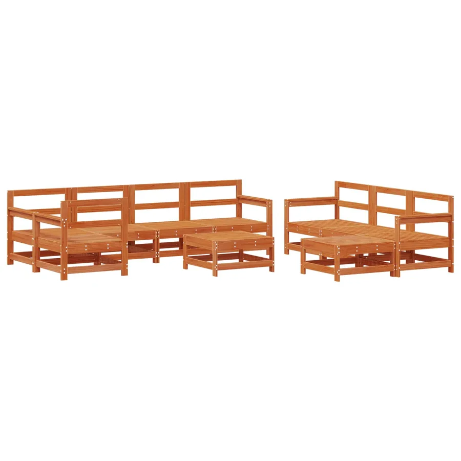 Ensemble de salon de jardin 10 pcs Brun cire Bois de pin massif - 3