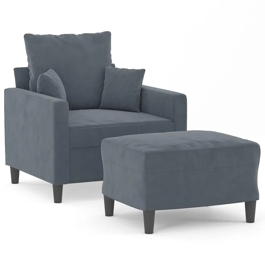 Fauteuil avec repose-pied Gris foncé 60 cm Velours - 2