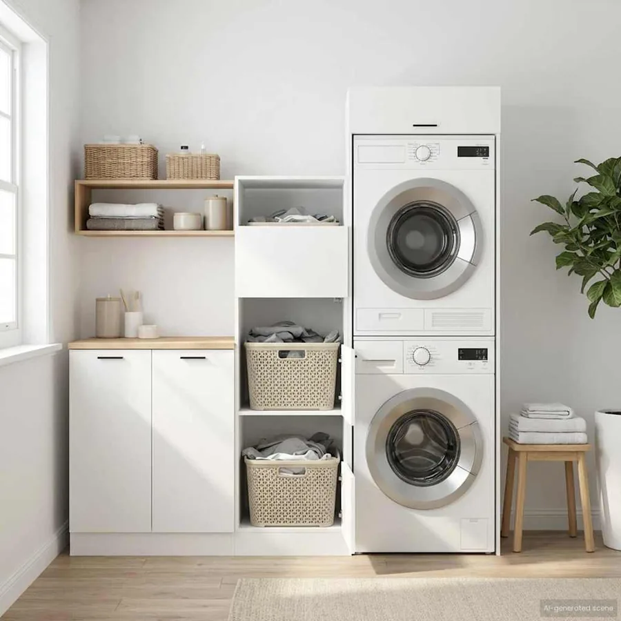 Ensemble de meubles de rangement pour la buanderie 2 pc Blanc