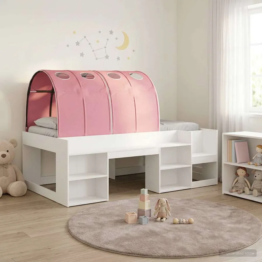 Lit haut pour enfants avec rangement 3 pc Blanc et rose