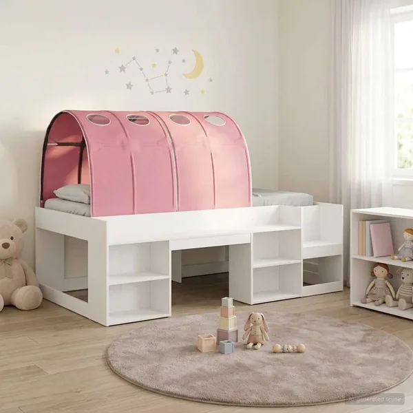 Lit haut pour enfants avec rangement 3 pc Blanc et rose