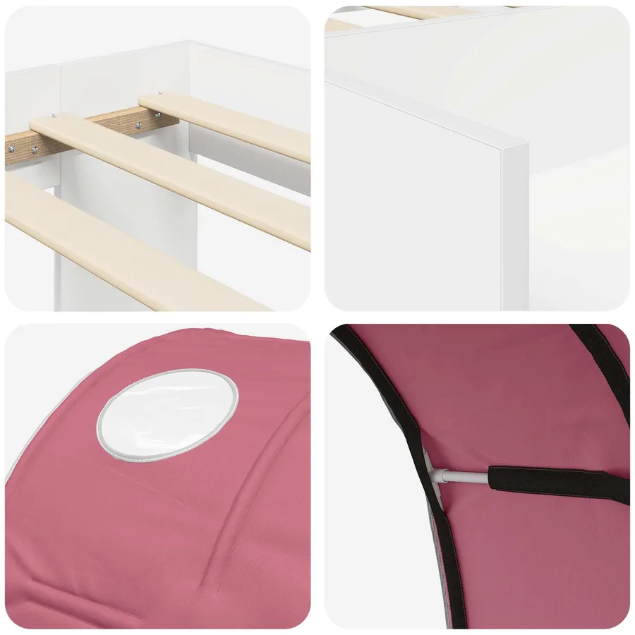 Lit haut pour enfants avec rangement 3 pc Blanc et rose - 9
