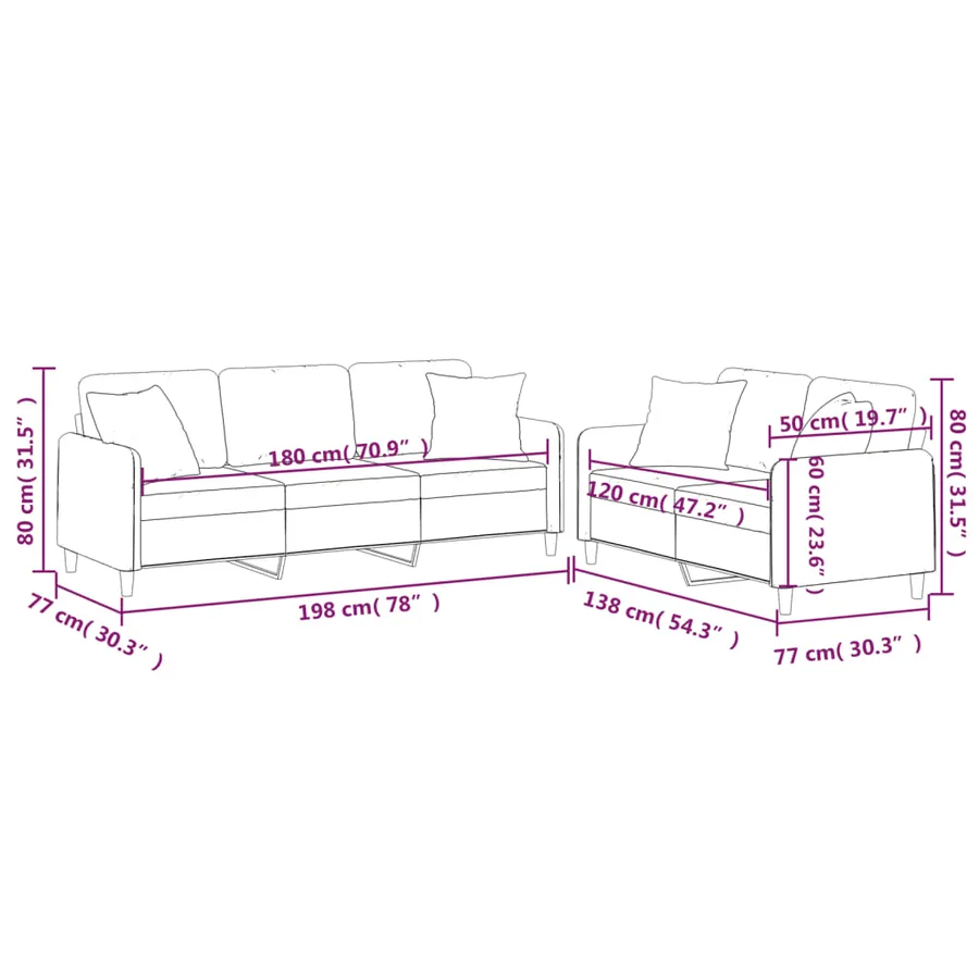 Ensemble de canapés 2 pcs avec coussins crème tissu - 9