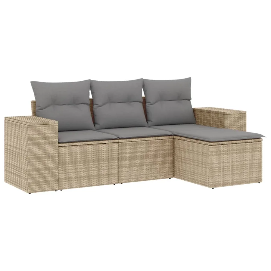 Salon de jardin avec coussins 4 pcs beige résine tressée - 2