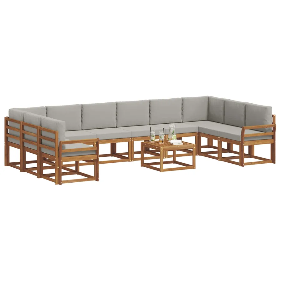 Ensemble de canapés d'extérieur 11 pcs Gris Naturel et Clair - 3