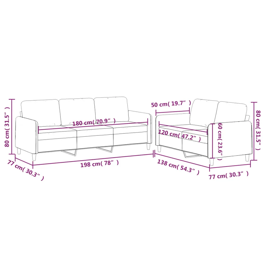 Ensemble de canapés 2 pcs avec coussins Crème Tissu - 7