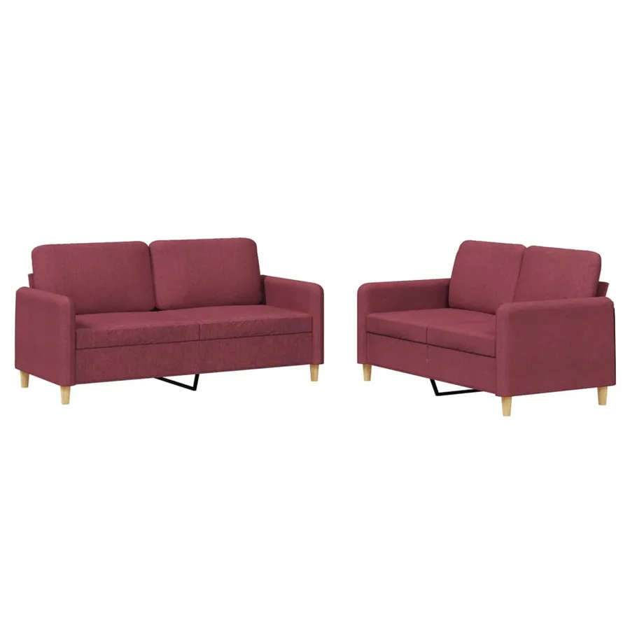 Ensemble de canapés 2 pcs avec coussins Rouge bordeaux Tissu - 2