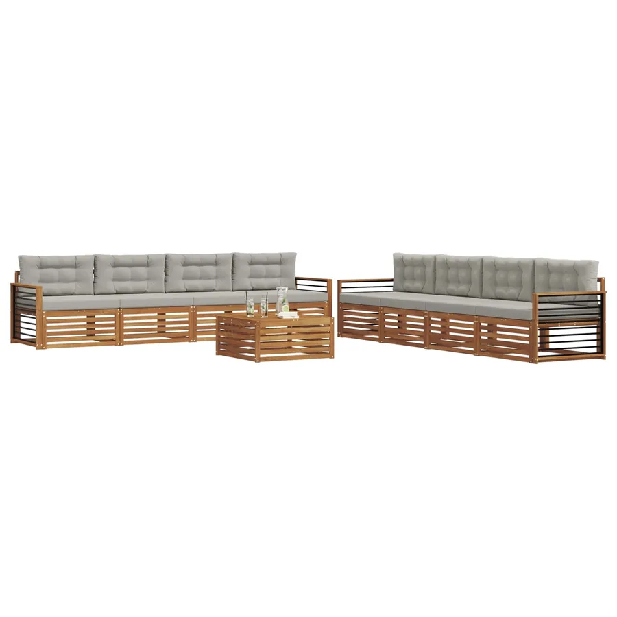 Ensemble de canapés d'extérieur 9 pcs Gris Naturel et Clair - 3