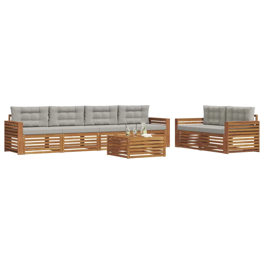 Ensemble de canapés d'extérieur 7 pcs Gris Naturel et Clair - 3