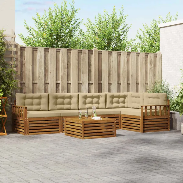 Ensemble de canapés d'extérieur 6 pcs Naturel et Beige