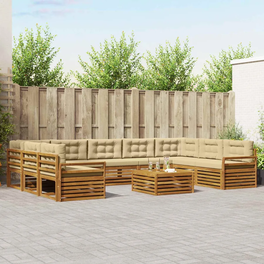 Ensemble de canapés d'extérieur 10 pcs Naturel et Beige