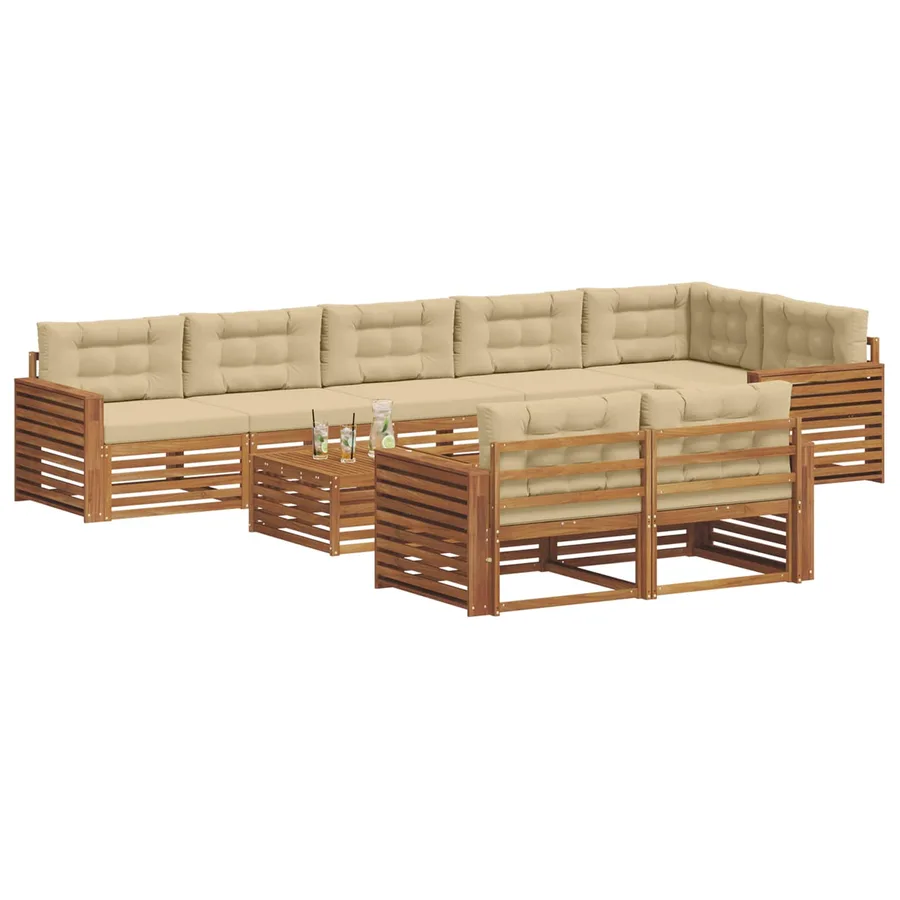 Ensemble de canapés d'extérieur 9 pcs Naturel et Beige - 3