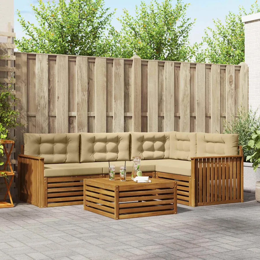 Ensemble de canapés d'extérieur 5 pcs Naturel et Beige