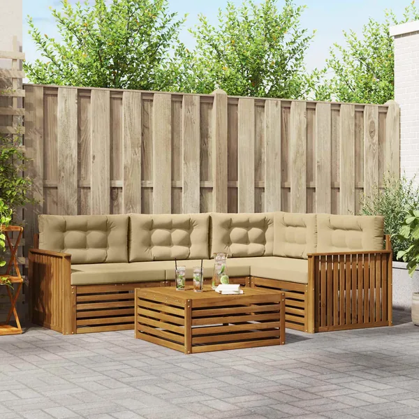 Ensemble de canapés d'extérieur 5 pcs Naturel et Beige