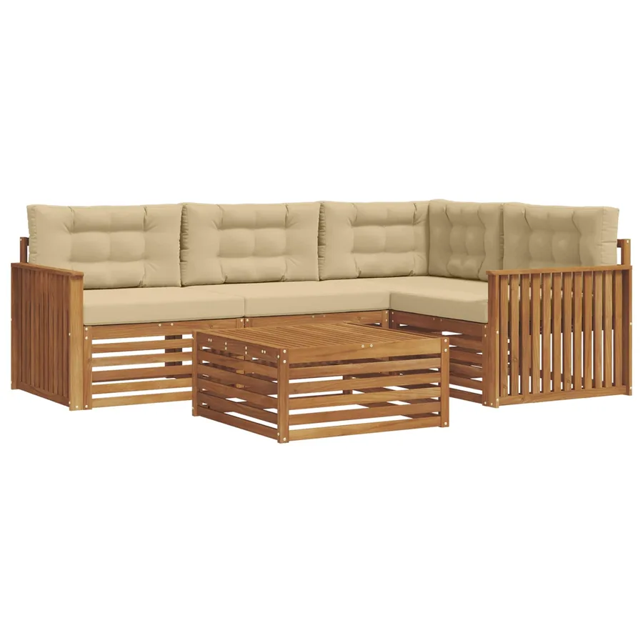 Ensemble de canapés d'extérieur 5 pcs Naturel et Beige - 2