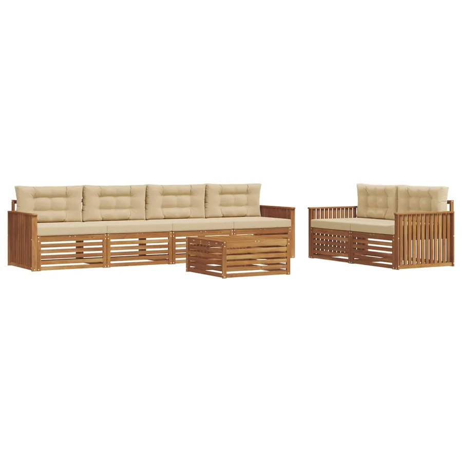 Ensemble de canapés d'extérieur 7 pcs Naturel et Beige - 2