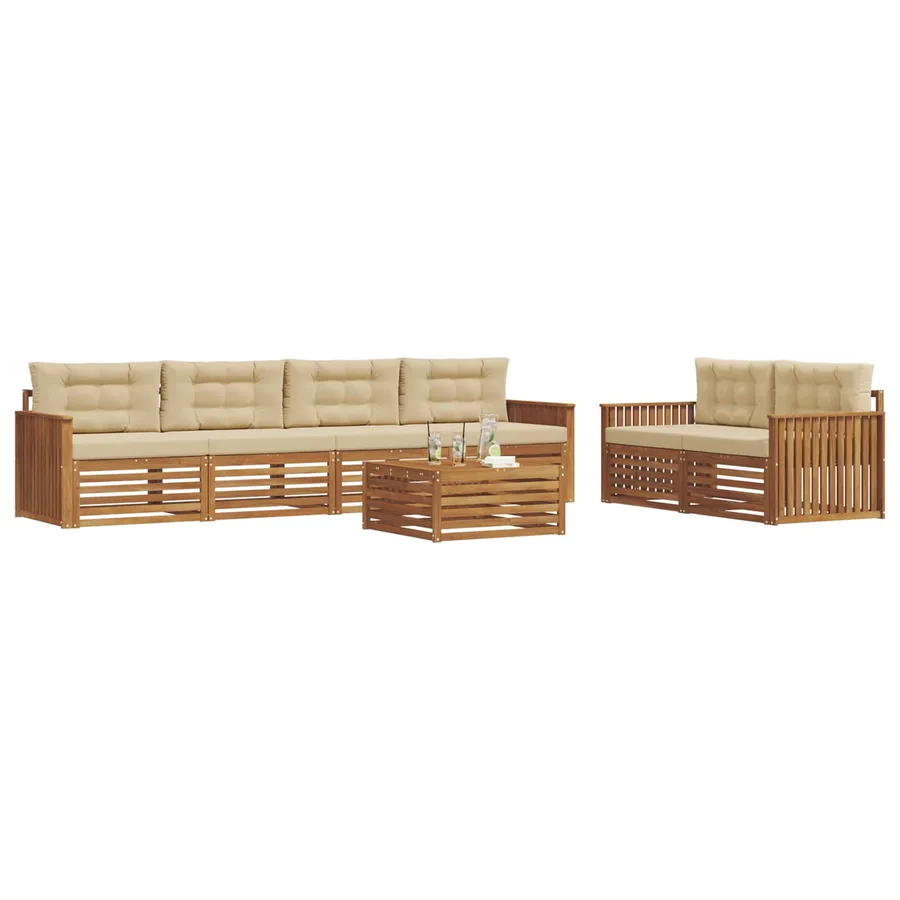 Ensemble de canapés d'extérieur 7 pcs Naturel et Beige - 3
