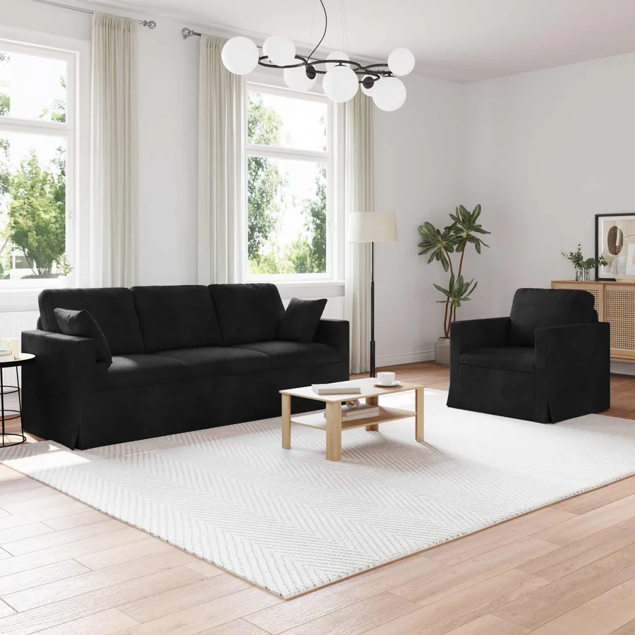 Ensemble de Canapés 2 pcs Noir 198 x 78 x 80 cm Velours