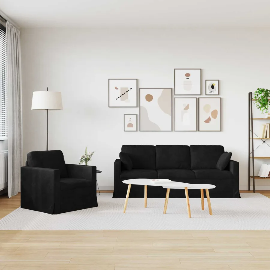 Ensemble de Canapés 2 pcs Noir 198 x 78 x 80 cm Velours - 3